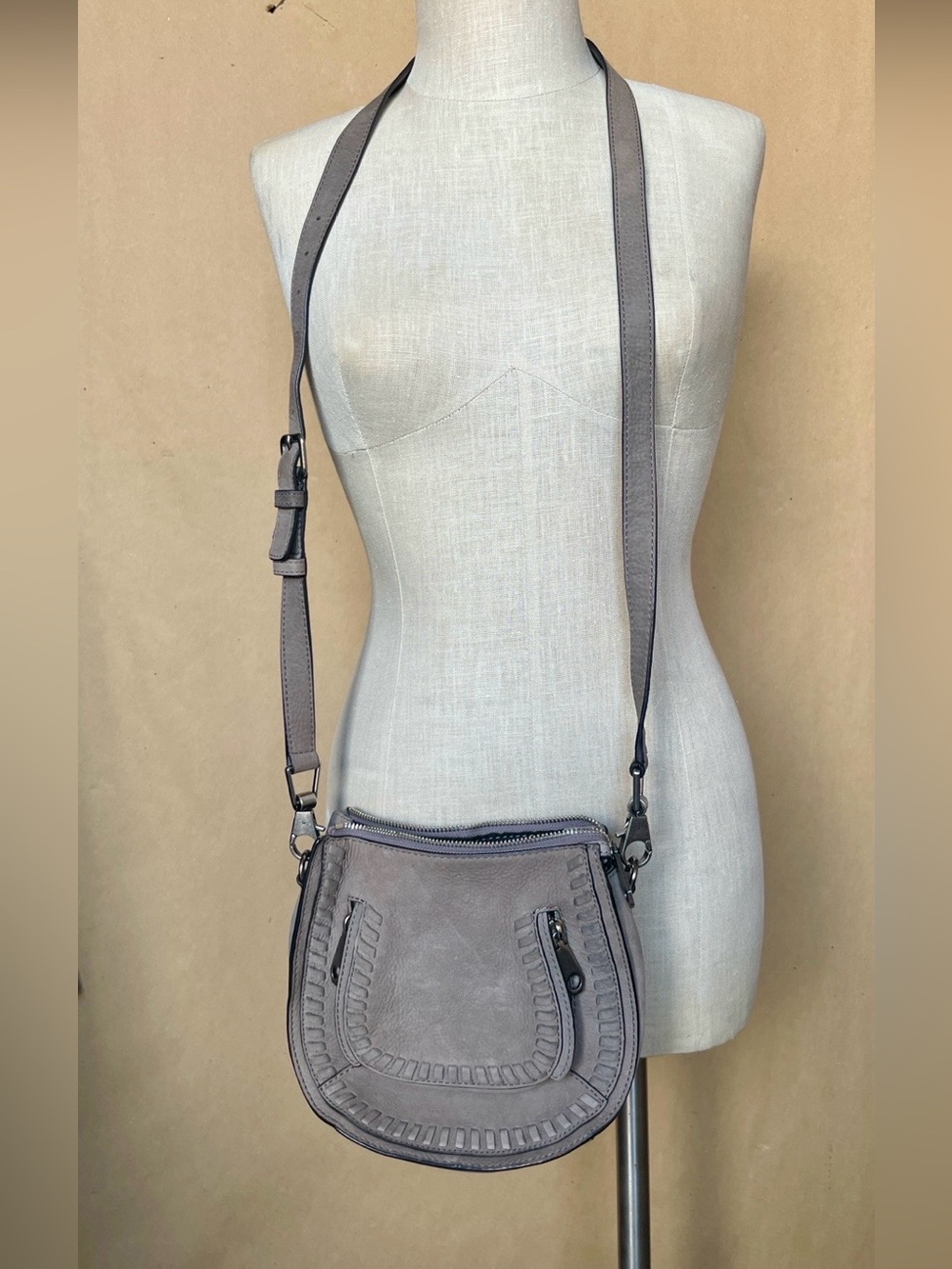Rebecca Minkoff Taupe Suede Crossbody Bag – Adjustable Strap